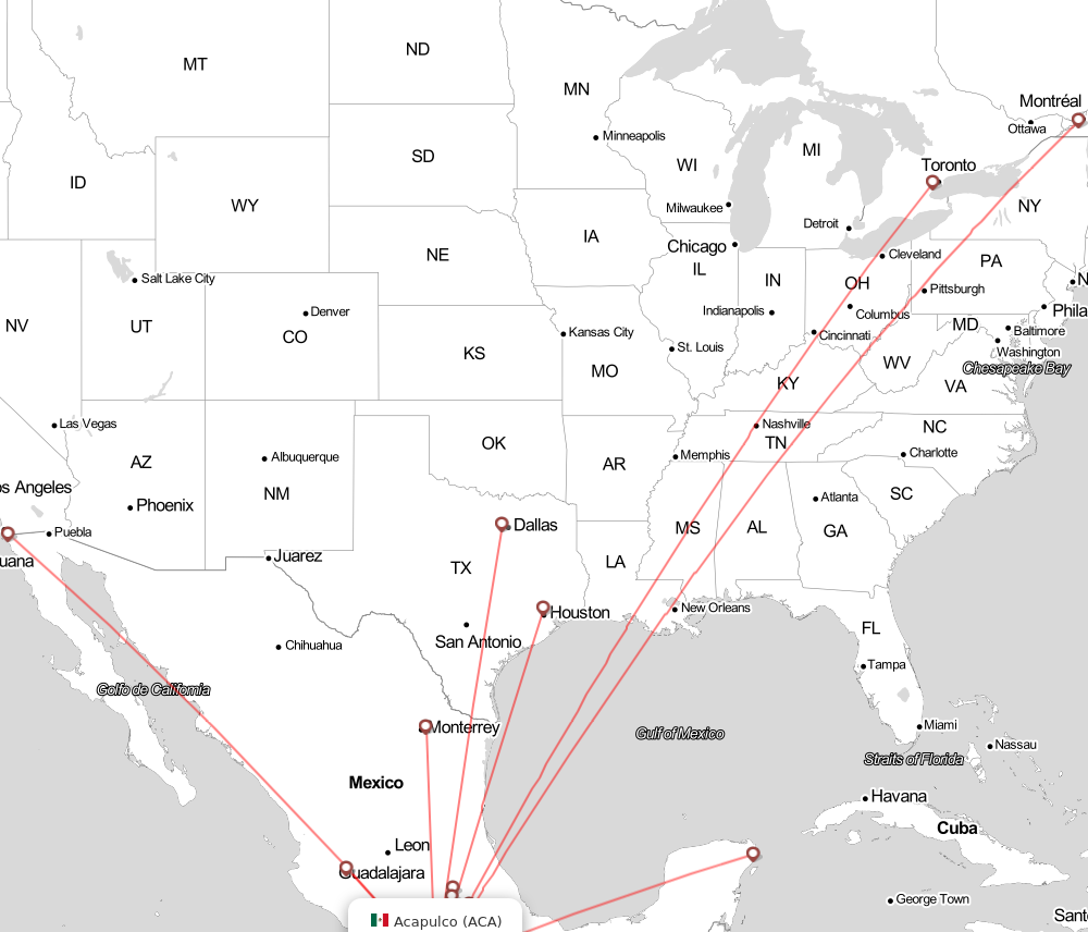 Flight map for ACA