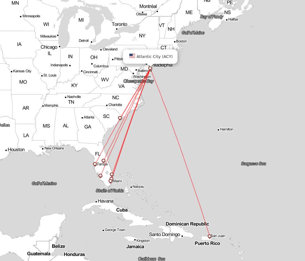 Flight map for ACY