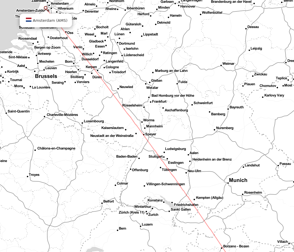 Flight map for KLM1659 KL1659
