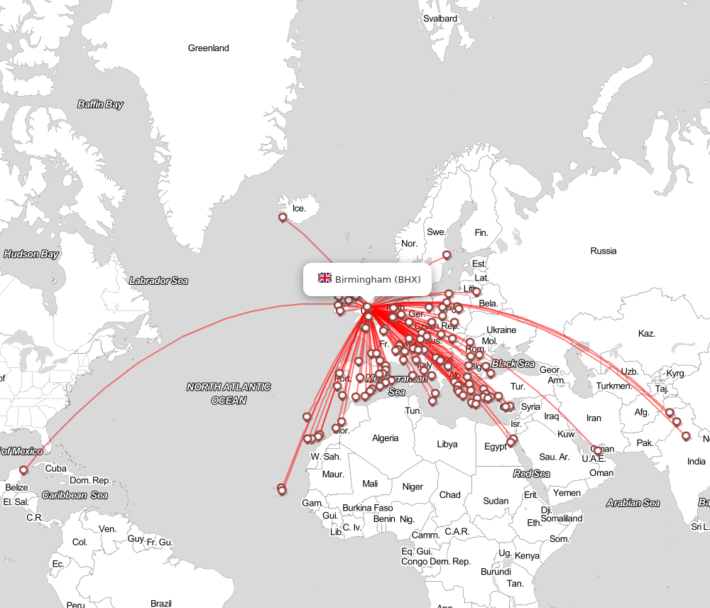 Flight map for BHX