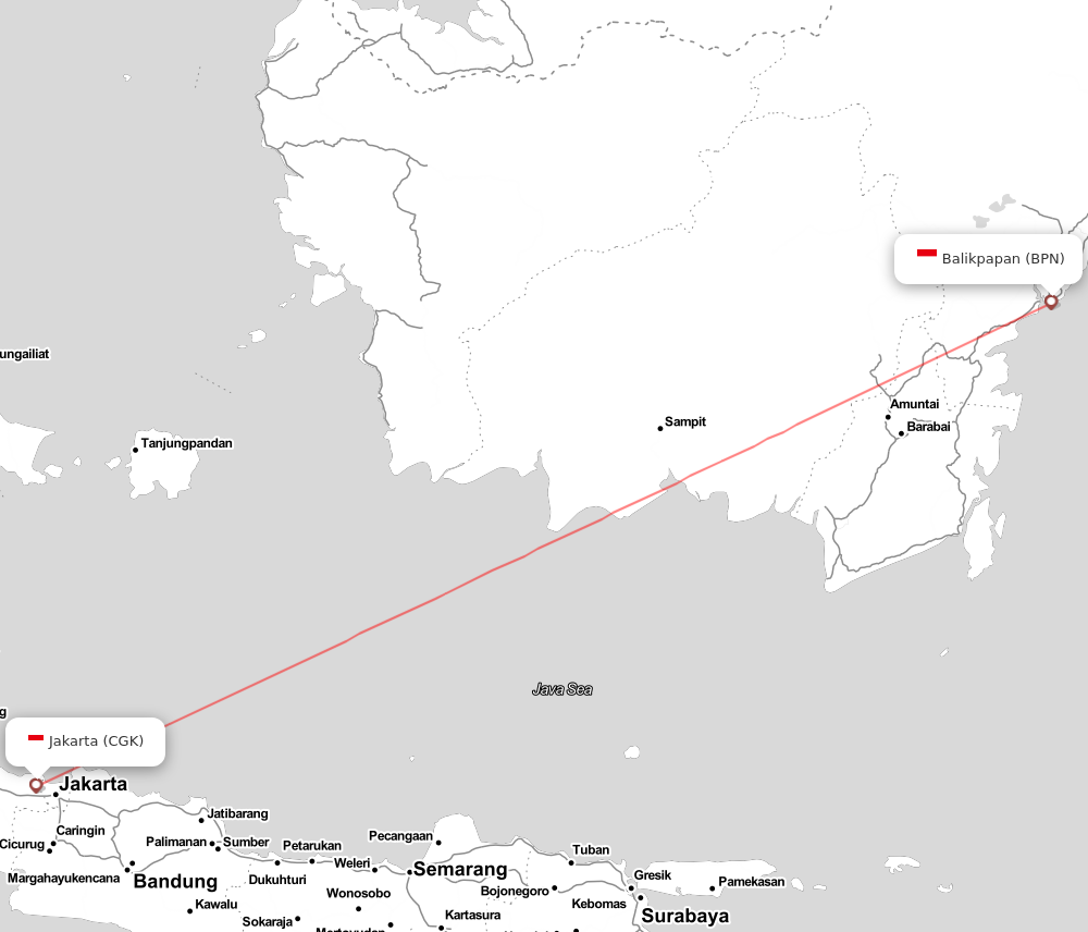 Flight map for BPN-CGK