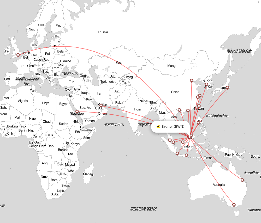 Flight map for BWN