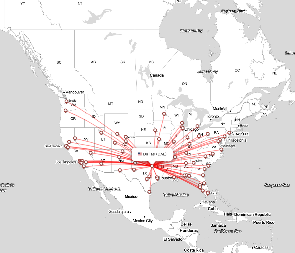 Flight map for DAL