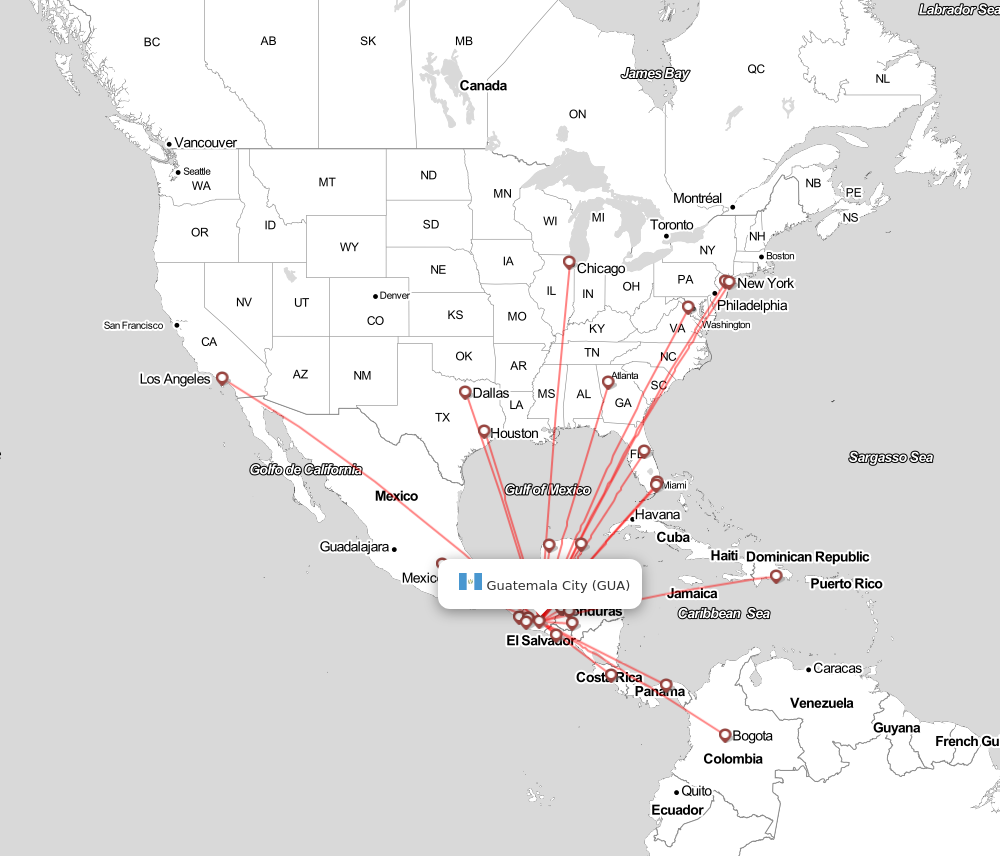 Flight map for GUA