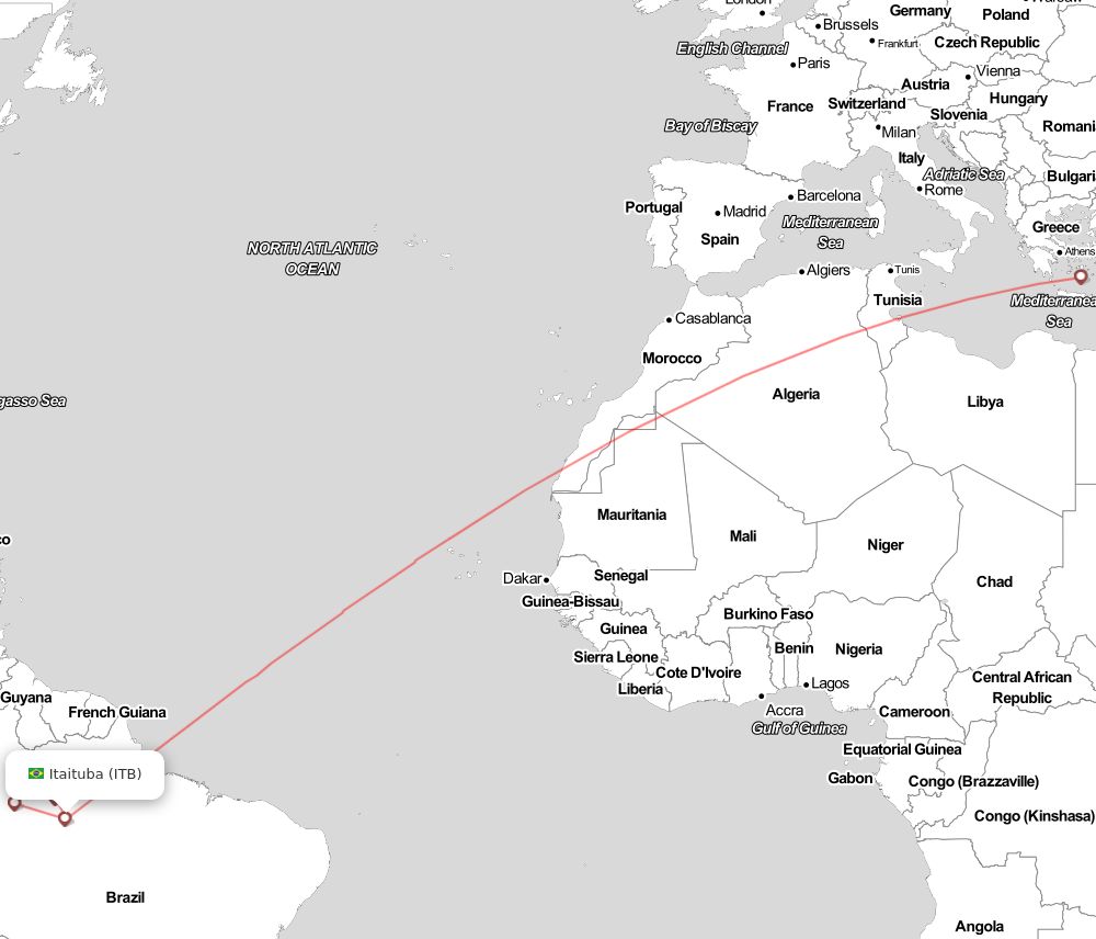 Flight map for ITB