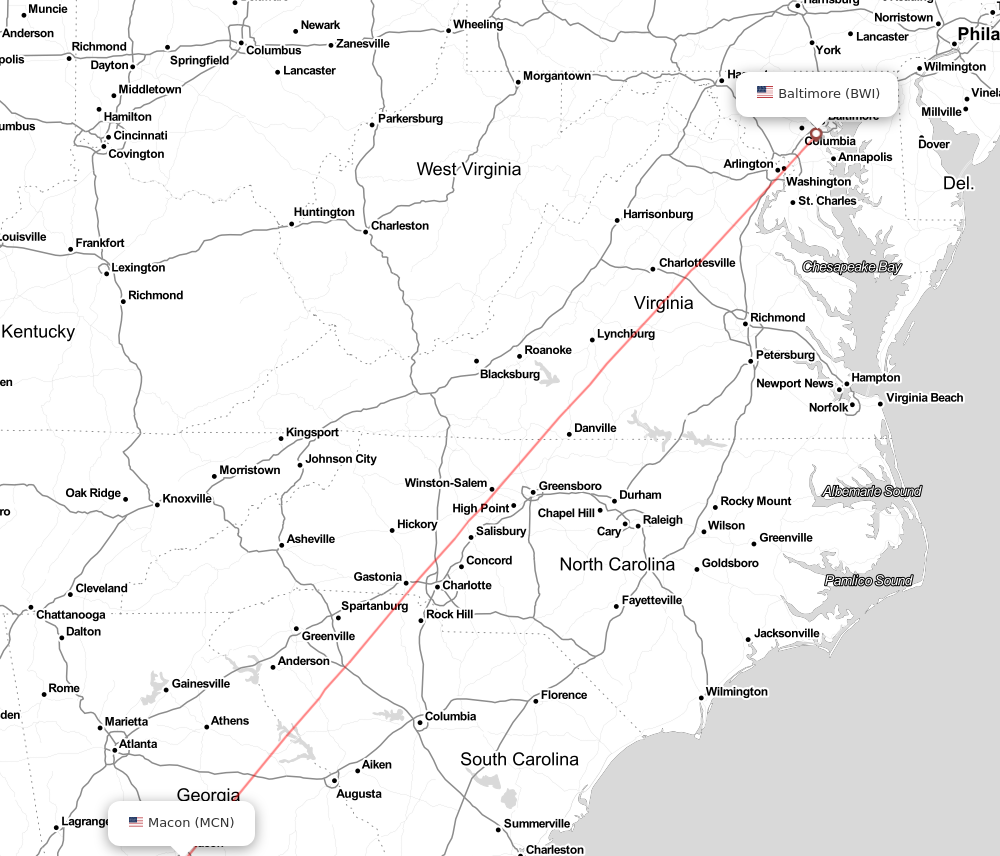 Flight map for MCN
