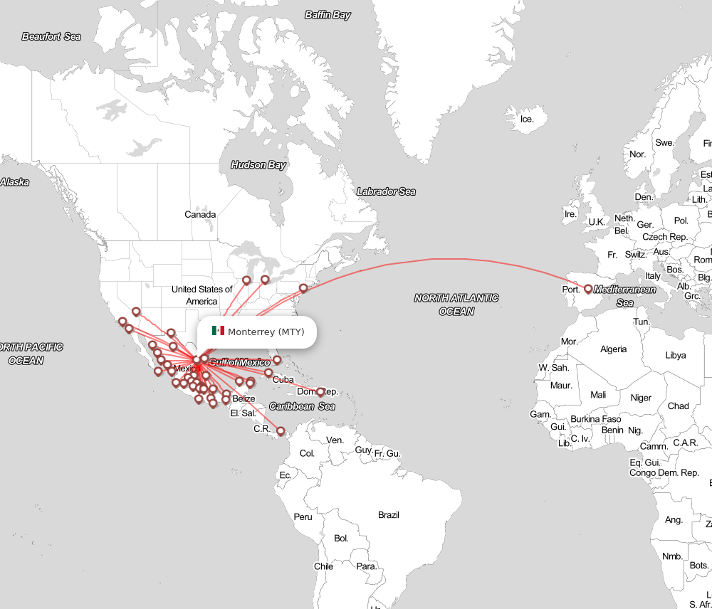 Flight map for MTY