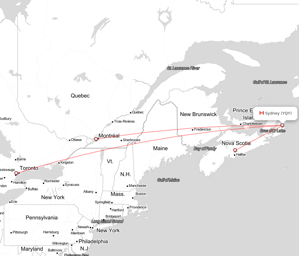 Flight map for YQY